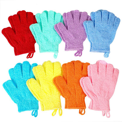Picture of Bath Gloves,16 Pcs Exfoliating Bath Gloves,Body Scrub Gloves with Hanging Loop for Beauty Spa Massage Skin Shower Body Scrubber-8 Colors