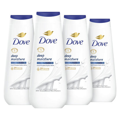 Picture of Dove Body Wash Deep Moisture 4 Count For Dry Skin Moisturizing Skin Cleanser with 24hr Renewing MicroMoisture Nourishes The Driest Skin 20 oz