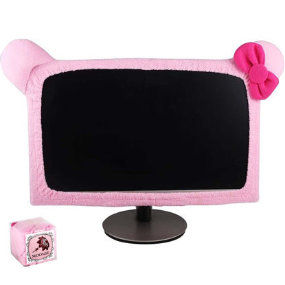 Picture of Monfurise 20"-29" Lovely Cute Dustproof Computer Monitor Cover with Cat Ear Laptop TV LCD Screen Monitor Decoration Dust Cover Protector, Pink