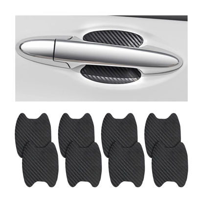 Picture of 8PCS Car Door Handle Sticker, Carbon Fiber Anti-Scratches Car Door Cup Protector, Non-Marking Auto Door Handle Protective Film, Self-Adhesive Door Side Paint Protector for All Cars (Black/8 PCS)