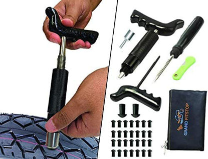 Picture of GRAND PITSTOP Tubeless Tire Puncture Repair Kit for Motorcycle and Cars with Mushroom (30 Plugs)