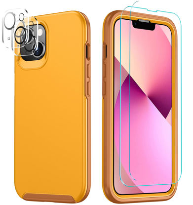 Picture of Red2Fire for iPhone 13 Case, [Shockproof] [Dropproof] [Dust-Proof] [360 Full Body] with [2 Pack Tempered Glass Screen Protector] Protective Phone Case for iPhone 13-6.1 inch Yellow