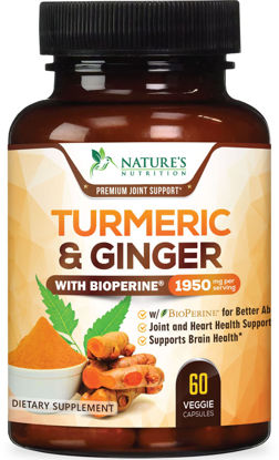 Picture of Turmeric Curcumin with BioPerine & Ginger 95% Standardized Curcuminoids 1950mg - Black Pepper for Max Absorption, Natural Joint Support, Nature's Tumeric Extract Supplement Non-GMO - 60 Capsules