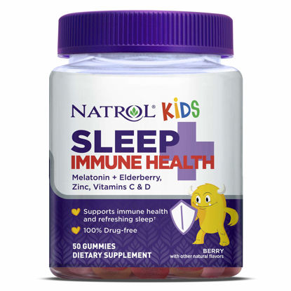 Picture of Natrol Kids Sleep+ Immune Health, Drug Free Sleep Aid and Immunity Support, Dietary Supplement, Melatonin, Zinc, Vitamin C and D, Elderberry, 50 Berry Flavored Gummies