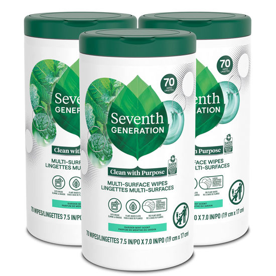 Picture of Seventh Generation Multi-Surface Wipes, Garden Mint scent, 70 Wipes, Pack of 3 (Packaging May Vary)