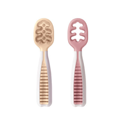Picture of NumNum Baby Spoons Set, Pre-Spoon GOOtensils for Kids Aged 6+ Months - First Stage, Baby Led Weaning (BLW) Teething Spoon - Self Feeding, Silicone Toddler Food Utensils - 2 Spoons, Beige/Mauve