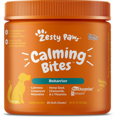 Picture of Zesty Paws Calming Chews for Dogs - Composure & Relaxation for Everyday Stress & Separation - with Ashwagandha, Organic Chamomile, L-Theanine & L-Tryptophan - Turkey - 90 Count