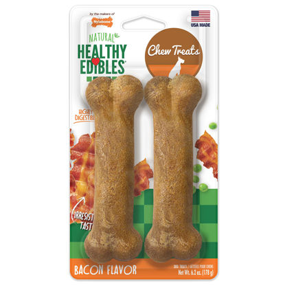 Picture of Nylabone Healthy Edibles All-Natural Long Lasting Bacon Flavor Chew Treats 2 count Bacon Medium/Wolf