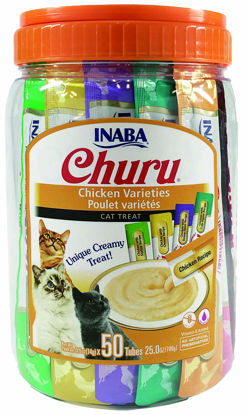 Picture of INABA Churu Cat Treats, Grain-Free, Lickable, Squeezable Creamy Purée Cat Treat/Topper with Vitamin E & Taurine, 0.5 Ounces Each Tube, 50 Tubes, Chicken Variety