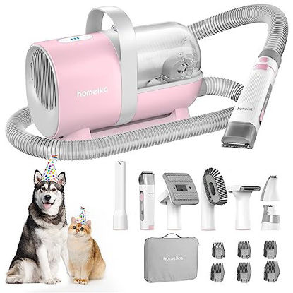 Picture of Homeika Pet Grooming Kit & Dog Hair Vacuum 99% Pet Hair Suction, Pet Vacuum Groomer with 8 Pet Grooming Tools, 6 Nozzles, Storage Bag, 1.5L Dust Cup, Nail Grinder/Paw Trimmer for Dogs Cats, Pink