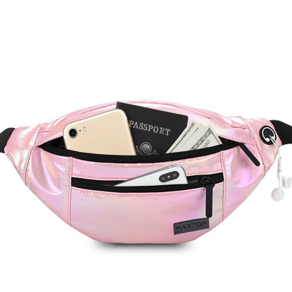 Picture of MAXTOP Holographic Crossbody Fanny Pack Belt Bag with 4-Zipper Pockets,Gifts for Enjoy Sports Festival Workout Traveling Running Casual Hands-Free Wallets Waist Pack Phone Bag Carrying All Phones