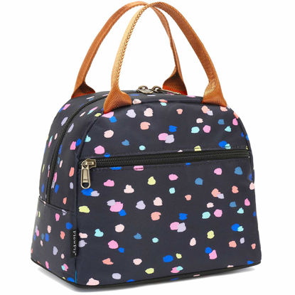 Picture of FlowFly Lunch Bag Tote Bag Lunch Organizer Lunch Holder Insulated Lunch Cooler Bag for Women/Men, Black Flower