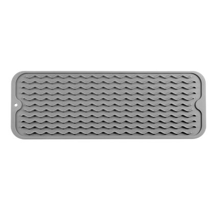 Picture of MicoYang Silicone Dish Drying Mat for Multiple Usage,Easy clean,Eco-friendly,Heat-resistant Silicone Mat for Kitchen Counter,Sink,Bar,Bottle,or Cup Grey M 17 inches x 6 inches
