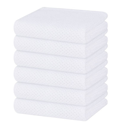 Picture of Homaxy 100% Cotton Waffle Weave Kitchen Dish Towels, Ultra Soft Absorbent Quick Drying Cleaning Towel, 13 x 28 Inches, 6-Pack, White