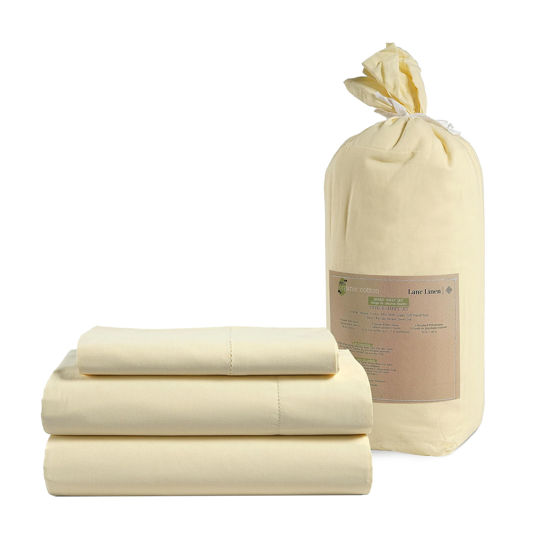 Picture of LANE LINEN 100% Organic Cotton Twin Sheets Set 3-Piece Pure Percale Long Staple Bedding Breathable Fits Mattress Upto 15" Deep - Vanilla