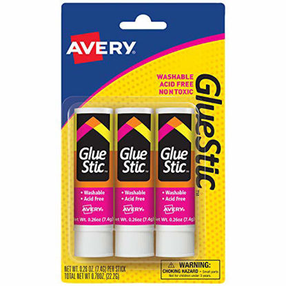 Picture of Avery Glue Stick White, Washable, Nontoxic, 0.26 oz. Permanent Glue Stic, 3pk (00164)