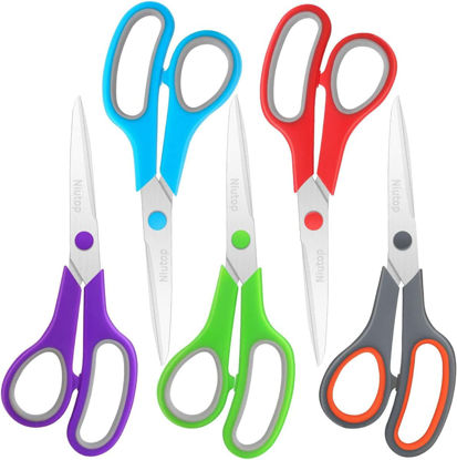 Picture of Scissors Bulk Set of 5-Pack, Niutop 8" Multipurpose Sharp Sewing Craft Fabric Scissors for Office Home High/Middle School Student Office Teacher Art Supplies, Soft Comfort-Grip Right/Left Handles