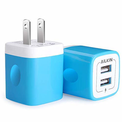 Picture of USB Wall Charger, [2-Pack] 5V/2.1AMP AILKIN 2-Port USB Wall Charger Home Travel Plug Power Adapter Charging Box for iPhone 14 13 12 Pro Max Mini SE 11 11Pro XS XR X 8 Plus, Samsung Galaxy, LG, Moto