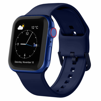 Picture of Sport Band Compatible with Apple Watch Bands 49mm 45mm 44mm 42mm, Soft Silicone Wristbands Replacement Strap with Classic Clasp for iWatch Series SE 8 7 6 5 4 3 2 1 Ultra for Women Men, Midnight Blue