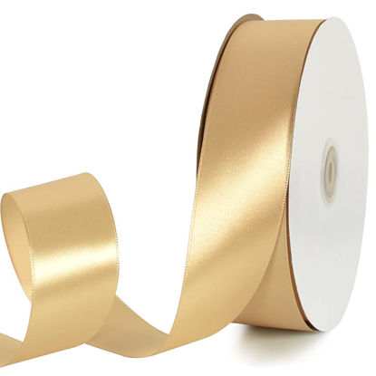 Picture of TONIFUL 1-1/2 Inch (40mm) x 100 Yards Gold Wide Satin Ribbon Solid Fabric Ribbon for Gift Wrapping Chair Sash Valentine's Day Wedding Birthday Party Decoration Hair Floral Craft Sewing
