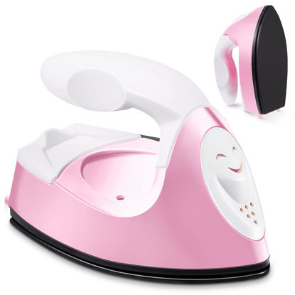 Picture of Mini Craft Iron Mini Heat Press Mini Iron Portable Handy Heat Press Small Iron with Charging Base Accessories for Beads Patch Clothes DIY Shoes T-Shirts Heat Transfer Vinyl Projects (Light Pink)