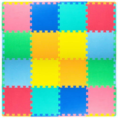 Picture of ProSource Puzzle Solid Foam Play Mat for Kids - 16 tiles with edges, Assorted