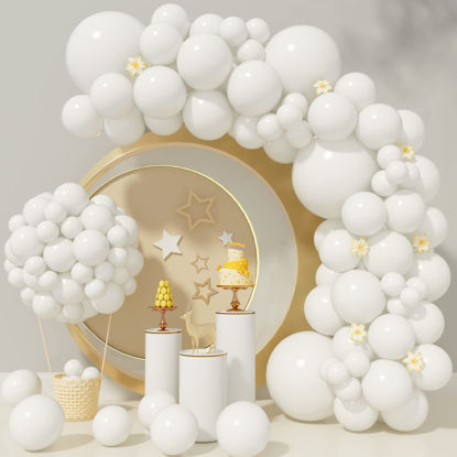Picture of White Balloons 110Pcs White Balloon Garland Arch Kit 5/10/12/18 Inch Matte Latex White Balloons Different Sizes as Baby Shower Balloons Birthday Balloons Wedding Christmas Balloons Party Decorations