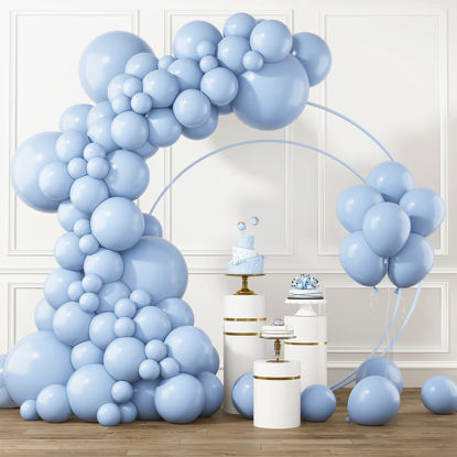 Picture of RUBFAC Pastel Blue Balloons Different Sizes 105pcs 5/10/12/18 Inch for Garland Arch, Light Blue Latex Balloons for Birthday Party, Baby Shower, Gender Reveal, Wedding, Anniversary Party Decorations