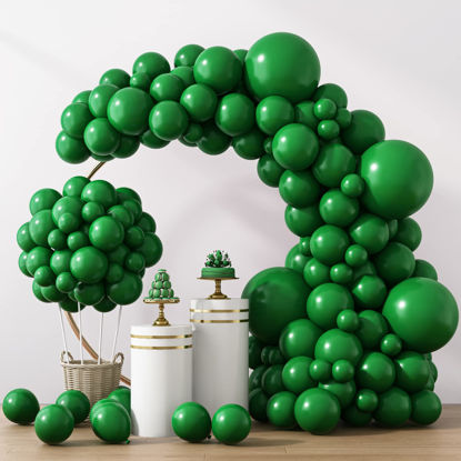 Picture of RUBFAC 129pcs Dark Green Balloons Different Sizes 18 12 10 5 Inches Green Latex Balloon Garland Arch for Masquerade Party Decorations Birthday Baby Shower Wedding Party Supplies
