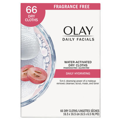 Picture of Olay Daily Facials, Daily Clean Makeup Removing Facial Cleansing Wipes, 5-in-1 Water Activated Cloths, Exfoliates, Tones and Hydrates Skin, 66 count