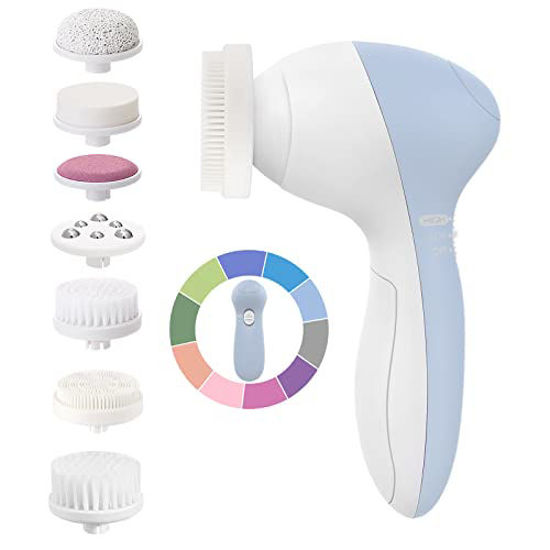 Picture of Facial Cleansing Brush Face Scrubber: COSLUS 7in1 JBK-D Electric Exfoliating Spin Cleanser Device Waterproof Deep Cleaning Exfoliation Rotating Spa Machine - Electronic Acne Skin Wash Spinning System