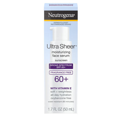 Picture of Neutrogena Ultra Sheer Moisturizing Face Serum with Vitamin E & SPF 60+, All Day Facial Sunscreen Serum with Broad Spectrum UVA/UVB Protection, Fragrance-Free, Oxybenzone-Free, 1.7 oz