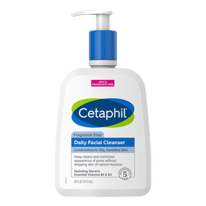 Picture of Cetaphil Face Wash, Daily Facial Cleanser for Sensitive, Combination to Oily Skin, NEW 16 oz, Fragrance Free,Gentle Foaming, Soap Free, Hypoallergenic