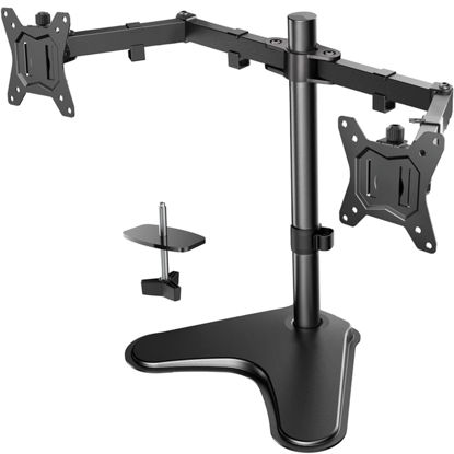 Picture of HUANUO Dual Monitor Stand, 32 inch Free Standing Monitor Desk Mount, Fully Adjustable Dual Monitor Arm with Vesa Mount 100x100 Max, Computer Monitor Desk Stands for 2 Monitors, Black, HNCM1