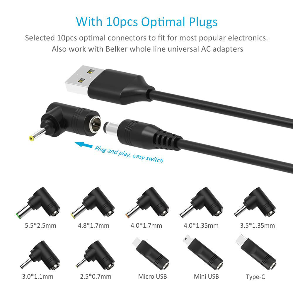 GetUSCart- Belker Universal 5V DC Power Cable USB to DC 5.5 2.1 mm Plug ...