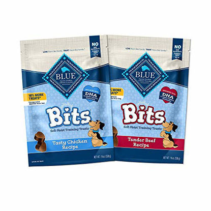 Picture of Blue Buffalo Blue Bits Natural Soft-Moist Training Dog Treats, Chicken & Beef Recipes 19-oz Bag Variety Pack, 2 Count
