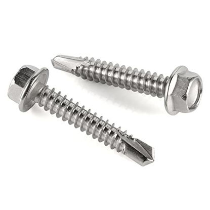 Picture of #14 x 1-1/4" (3/4" to 3" Available) Hex Washer Head Self Drilling Screws, Self Tapping Sheet Metal Tek Screws, 410 Stainless Steel, 50 PCS