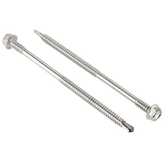 Picture of #14 x 5" Hex Washer Head Self Drilling Screws, Self Tapping Sheet Metal Tek Screws, 410 Stainless Steel, Partially Threaded, 20 PCS