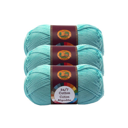 Picture of Lion Brand 24/7 Cotton Yarn, Yarn for Knitting, Crocheting, and Crafts, Aqua, 3 Pack