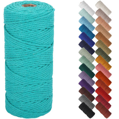 Picture of NOANTA Turquoise Macrame Cord 3mm x 109yards, Colored Macrame Rope, Cotton Rope Macrame Yarn, Colorful Cotton Craft Cord for Wall Hanging, Plant Hangers, Crafts, Knitting