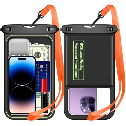 Picture of Temdan 2 Pcs Floating Waterproof Phone Pouch, [Up to 10" Large] Universal IPX8 Waterproof Cell Phone Dry Bag with Lanyard for iPhone 14 Pro Max/13/12/11/SE/8/7,Galaxy S23 Ultra/S22/S21 for Vacation