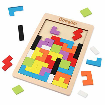 Picture of Coogam Wooden Blocks Puzzle Brain Teasers Toy Tangram Jigsaw Intelligence Colorful 3D Russian Blocks Game STEM Montessori Educational Gift for Kids (40 Pcs)
