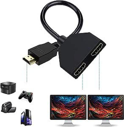 Picture of HDMI Splitter Adapter Cable -HDMI Splitter 1 in 2 Out HDMI Male 1080P to Dual HDMI Female 1 to 2 Way, for HDMI HD, LCD, TV，Support Two TVs at The Same Time Transmit Video and Audio Simultaneously