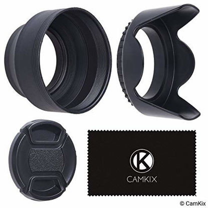 Picture of 55mm Set of 2 Camera Lens Hoods and 1 Lens Cap - Rubber (Collapsible) + Tulip Flower - Sun Shade/Shield - Reduces Lens Flare and Glare - Blocks Excess Sunlight for Enhanced Photography and Video