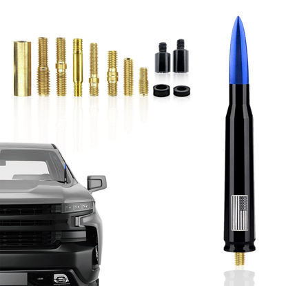 Picture of Ajxn 1 PC Car Truck Bullet Antenna, Automobile Antenna Mast, Suitable for GM Chevy Silverado 1500 3500 HD Avalanche GMC Sierra 1500 3500 Denali Heavy Duty Pickup Trucks Accessories (Blue)