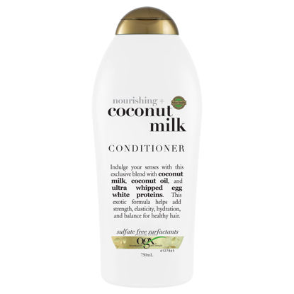 Picture of OGX Nourishing + Coconut Milk Moisturizing Conditioner for Strong & Healthy Hair, with Coconut Milk, Coconut Oil & Egg White Protein, Paraben-Free, Sulfate-Free Surfactants, 25.4 fl oz