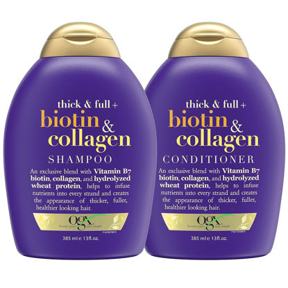Picture of OGX Thick & Full + Biotin & Collagen Shampoo & Conditioner Set, (packaging may vary), Purple, 13 Fl Oz (Pack of 2)