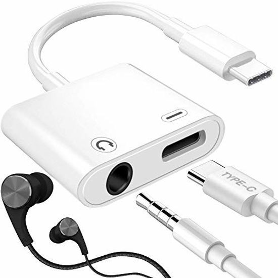 Type-C Adapter, 2 in 1 USB C to 3.5mm Headphone and Charger Adapter, PD/QC  Fast Charging Hi-Res Sound Compatible with iPad Pro 2020/ 2018, Galaxy  Note20/ S20/ Note10, Google Pixel 4/ 3