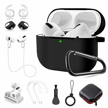 Picture of AirPods Pro Case,10 in1 Accessories Set Silicone Protective Cover, Compatible with Apple AirPods 3 Charging Case,Ear Hooks/Keychain/Brush/Carrying Box/Watch Airpods Holder (Black)