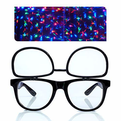 Picture of Premium Clear Glasses with Diffraction Flip Lenses - Ideal for Festivals, Lights, Raves, Etc. (Black)